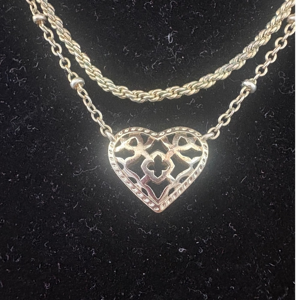 Kendra Scott Gold Tone Filigree Heart Layered Necklace and Drop Earring Set - Picture 3 of 8